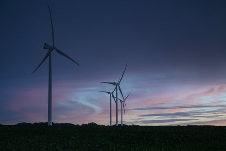 wind turbines farm, wind power generation equipment, clean energy concept, renewable energy
