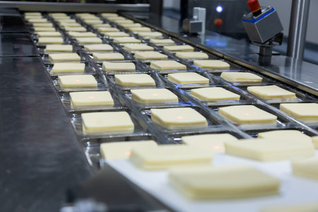 Mozzarella cheese factory. Scenes in a mozzarella cheese industry - industrial complex.の写真素材