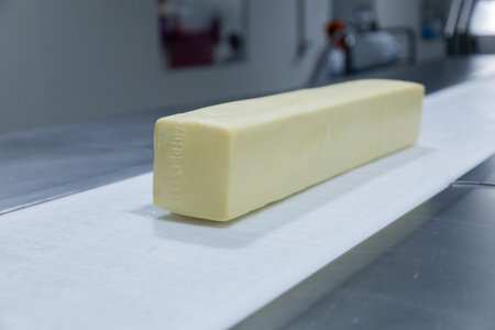 Mozzarella cheese factory. Scenes in a mozzarella cheese industry - industrial complex.