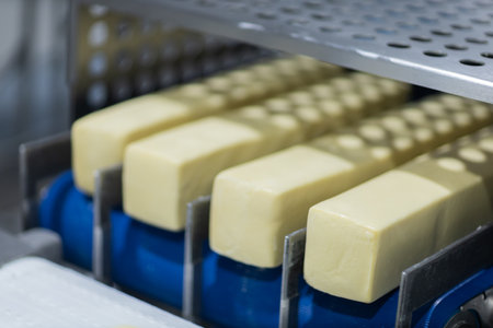 Mozzarella cheese factory. Scenes in a mozzarella cheese industry - industrial complex.の写真素材