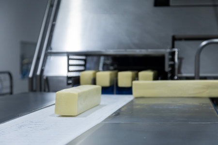Scenes in a mozzarella cheese industry - industrial complex.