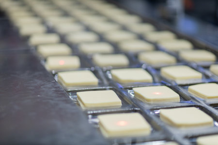 Mozzarella cheese factory. Scenes in a mozzarella cheese industry - industrial complex.の写真素材