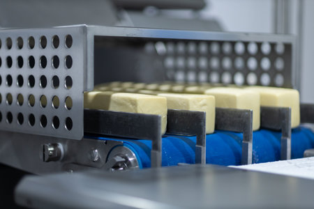 Mozzarella cheese factory. Scenes in a mozzarella cheese industry - industrial complex.の写真素材