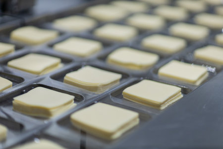 Mozzarella cheese factory. Scenes in a mozzarella cheese industry - industrial complex.の写真素材