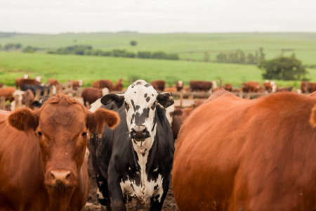 Aerial view of hHerd of farm cattle cows black angus.の写真素材