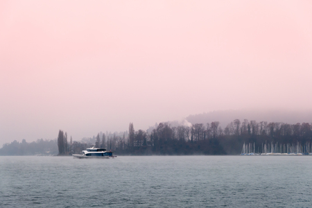 Sailboats at Lake Lucerne Switzerland in winter seasonの写真素材