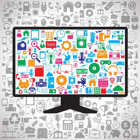 monitor and icons setのイラスト素材