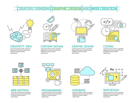 Set of Flat line icon & infographic design concept Creative Concepts and Designのイラスト素材
