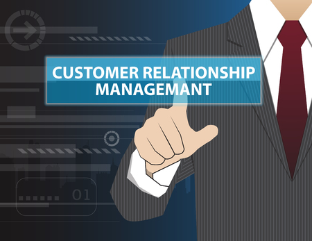Businessman working with modern virtual technology, hand touching Customer Relationship Management (or CRM)のイラスト素材