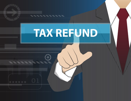 Businessman working with modern virtual technology, hand touching  TAX REFUNDのイラスト素材