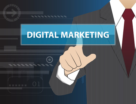 Businessman working with modern virtual technology, hand touching DIGITAL MARKETINGのイラスト素材
