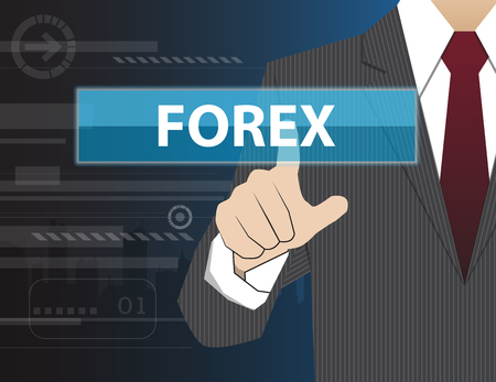 Businessman working with modern virtual technology, hand touching FOREX (or Foreign Exchange)のイラスト素材