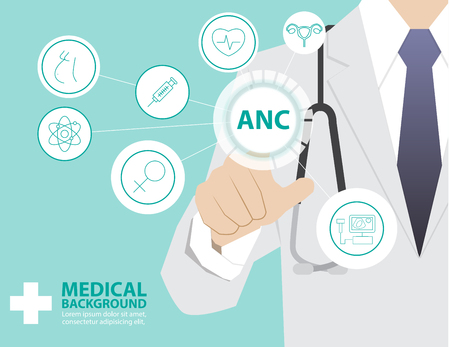 Medicine doctor  working with modern virtual technology, hand touching interface as medical concept,Ante natal care,ANCのイラスト素材