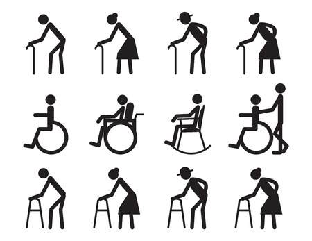 retirement, old people and patient,cripple icon setのイラスト素材