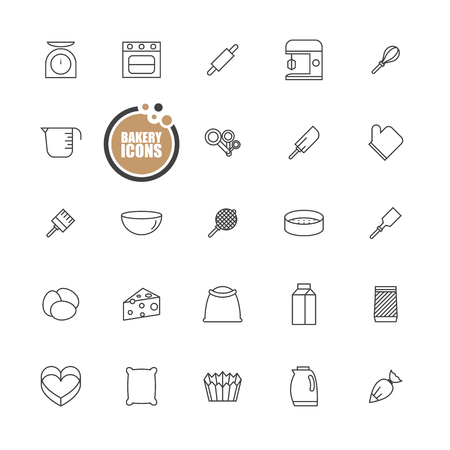Bakery equipment icons line setのイラスト素材