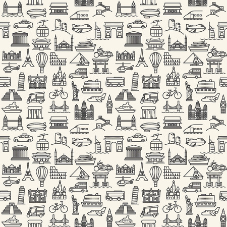 Seamless vector Wallpapers or background travel, vacation, famous places Transportation and Vehicles iconsのイラスト素材