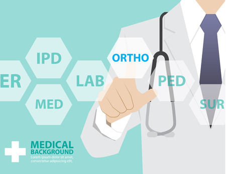 Medicine doctor working with modern virtual technology, hand touching interface as medical concept,ORTHOPEDIC,ORTHOのイラスト素材