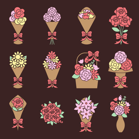 flower bouquet icons setのイラスト素材