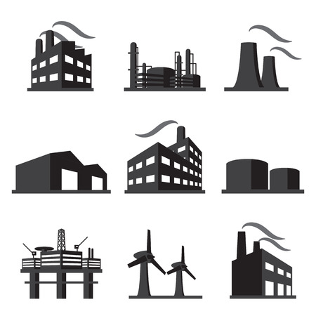 Industrial building factory icon setのイラスト素材