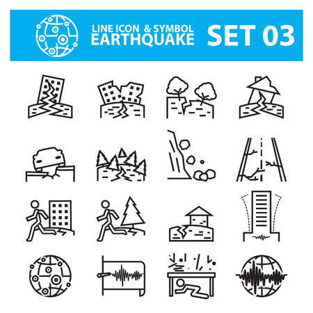 Earthquake and geology  line icon setのイラスト素材