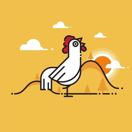 Rooster. Sun rise Flat design style vector illustrationsのイラスト素材