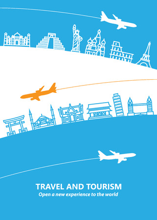 Travel and tourism and  transport .The landmarks of the world as the backgroundのイラスト素材