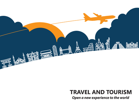 Travel and tourism and  transport .The landmarks of the world as the backgroundのイラスト素材