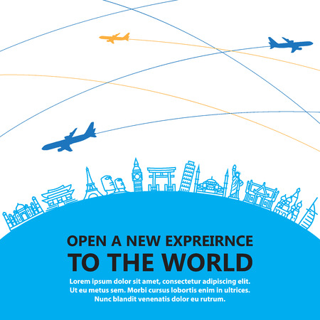 Travel and tourism and  transport .The landmarks of the world as the backgroundのイラスト素材