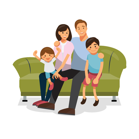family together on the sofaのイラスト素材