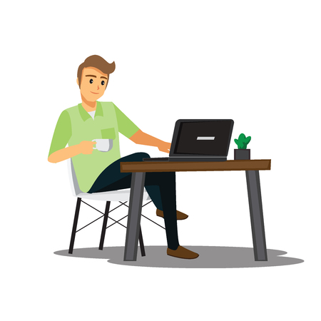 freelance developer or designer working at home,vector characterのイラスト素材