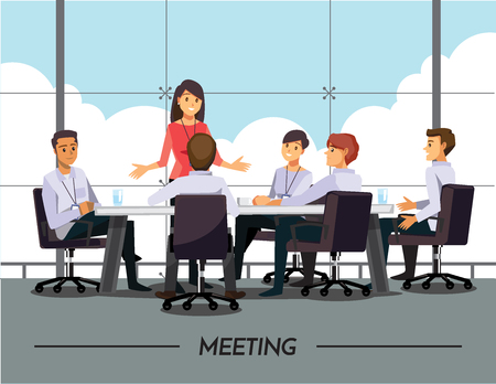 Business People Having Board Meeting,Vector illustration cartoon character.のイラスト素材