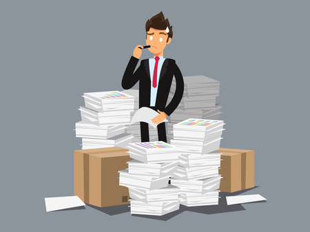 Overworked businessman . Business concept cartoon illustrationのイラスト素材