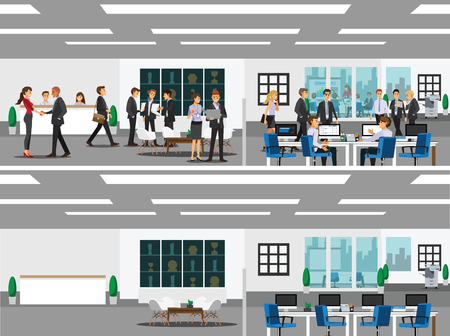 office with workstation, meeting room, receptions, lobby, include business and people working, activity ,Vector illustrationのイラスト素材