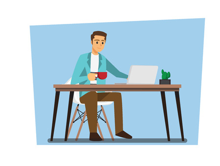 freelance developer or designer working at home,vector characterのイラスト素材