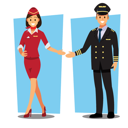Flying attendant and Pilot characterのイラスト素材