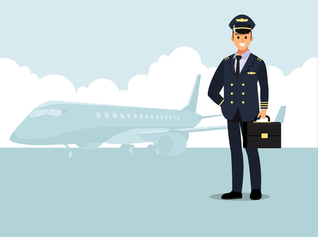 Welcome to travel by plane. Pilot, capitan   Vector illustration cartoon characterのイラスト素材