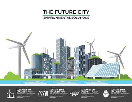 Smart eco city banner, alternative energy and ecology Infographics conceptのイラスト素材