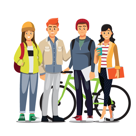 Happy group of teen University student .Vector illustration cartoon character.のイラスト素材