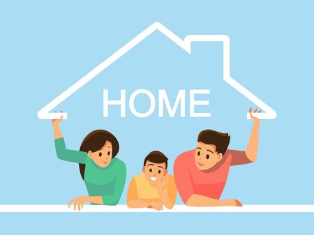 Family with children in the house  symbol,Vector illustration cartoon character.のイラスト素材