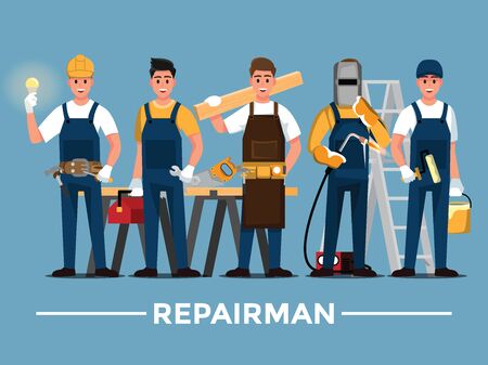 Repairman set,People teamwork ,Vector illustration cartoon character.のイラスト素材