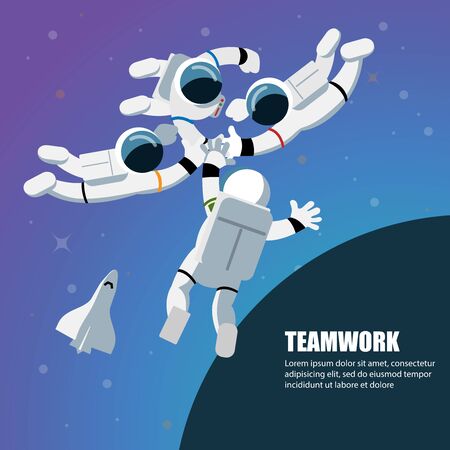 Astronauts teamwork working together,Business People teamwork ,Vector illustration cartoon character.のイラスト素材