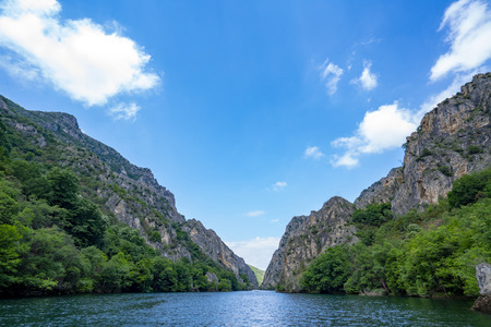 Macedonia Canyon Matka Boat Ride in the valley in Summerの写真素材