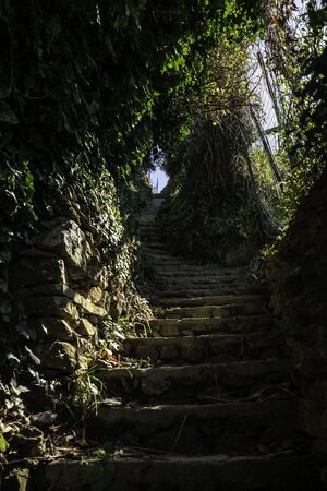 Stair Path on the hiking trail from Monterosso, Cinque Terre, Italyの写真素材