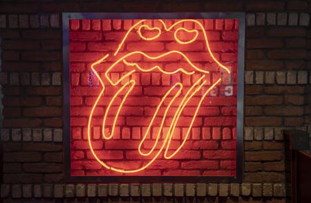 Rock Lips with Tongue out with Neon Light