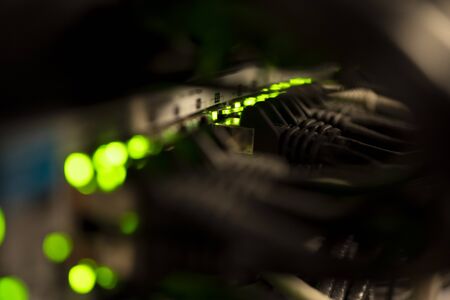 Network Switch and Ethernet Cables Patched into Local Network and IPTVの写真素材