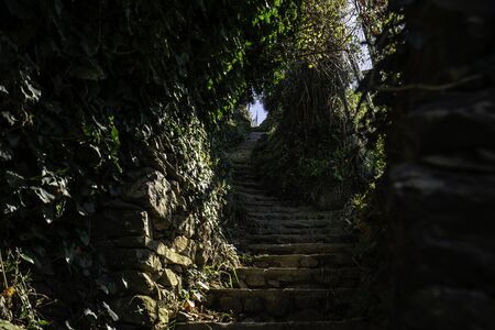 Stair Path on the hiking trail from Monterosso, Cinque Terre, Italyの写真素材