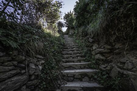 Stair Path on the hiking trail from Monterosso, Cinque Terre, Italyの写真素材