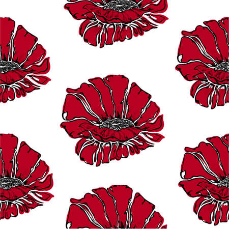 Seamless pattern of black poppy with red spots.のイラスト素材