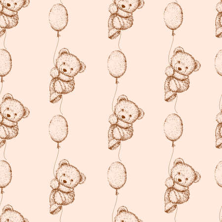 Seamless pattern with plush teddy bear and balloonのイラスト素材