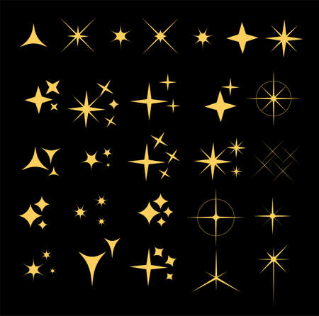 Collection of sparkle vector illustrations. Sparkles black symbols. Sparkle star. Glowing light effect star.のイラスト素材